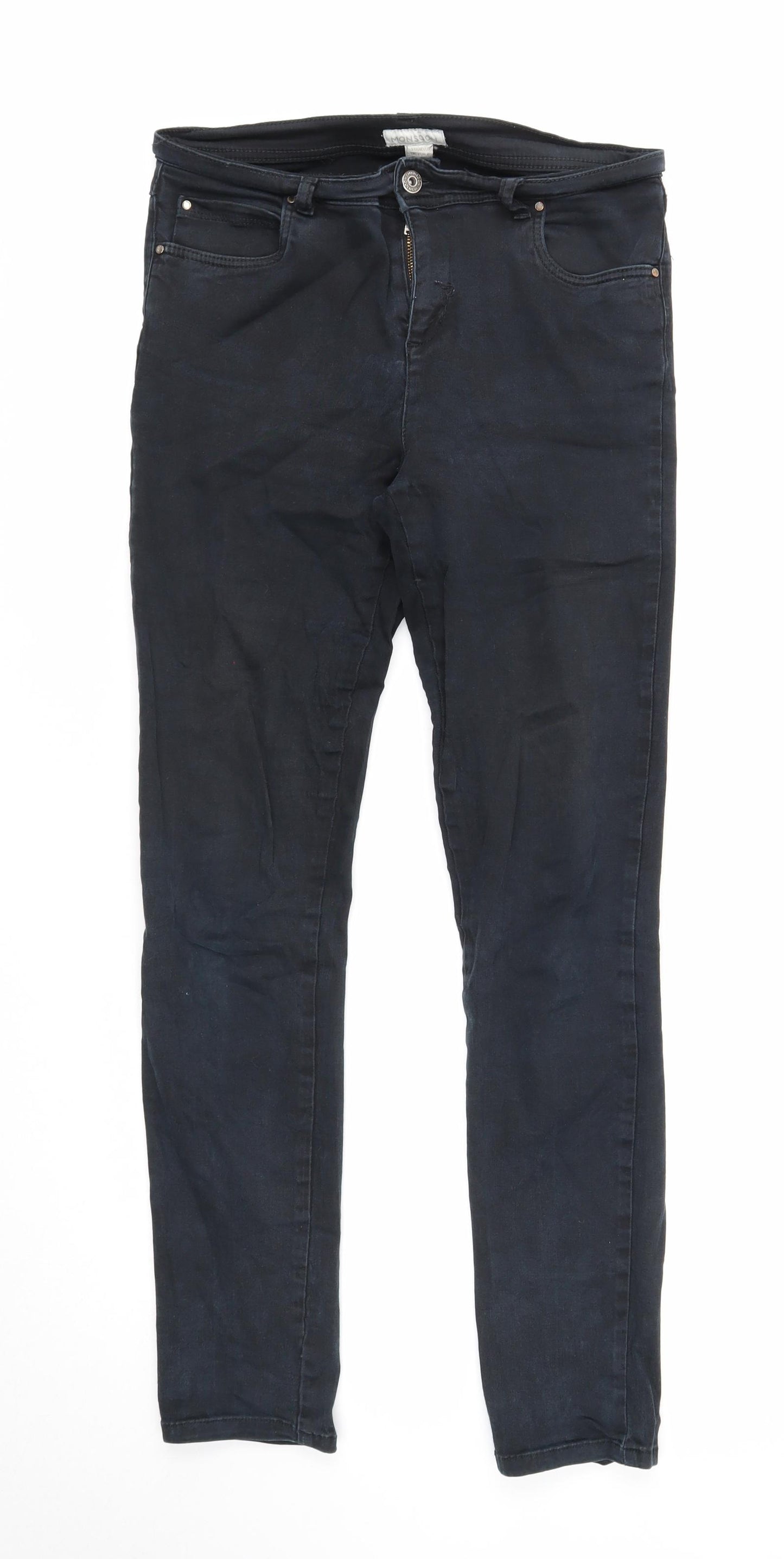 Monsoon Womens Black Cotton Skinny Jeans Size 12 Regular Zip
