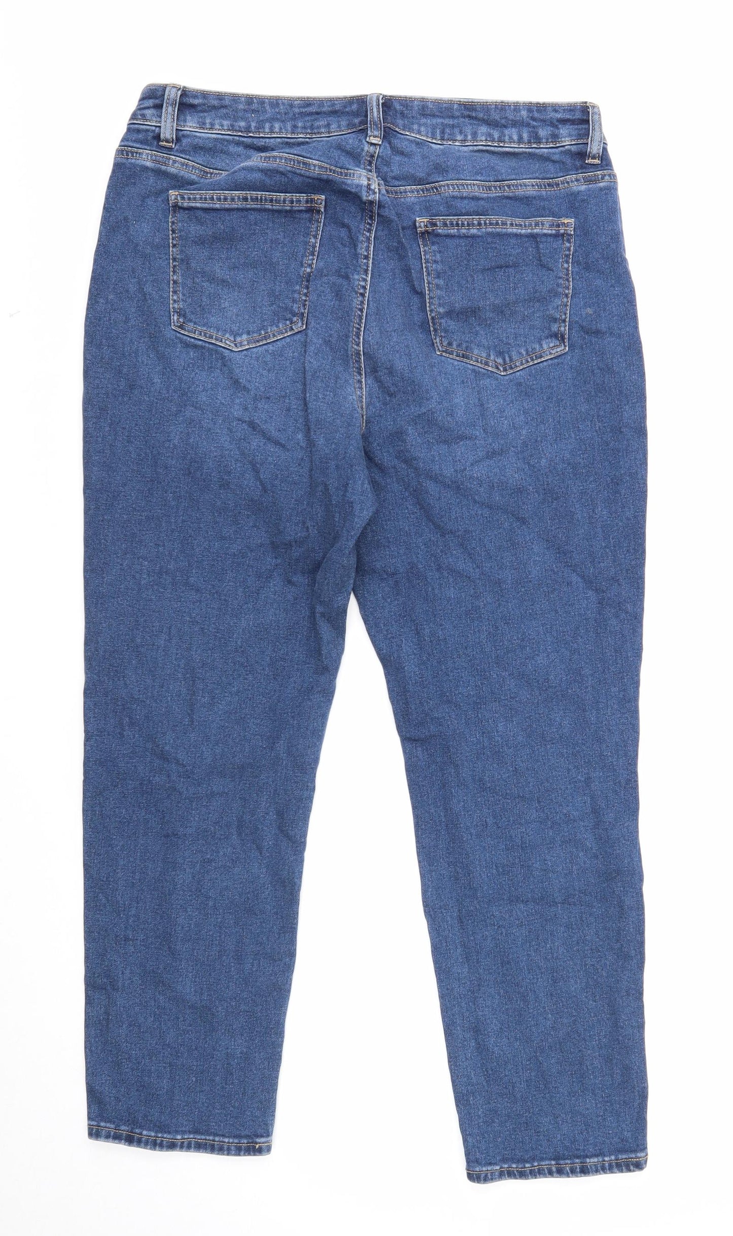 TU Womens Blue Cotton Straight Jeans Size 14 Regular Zip