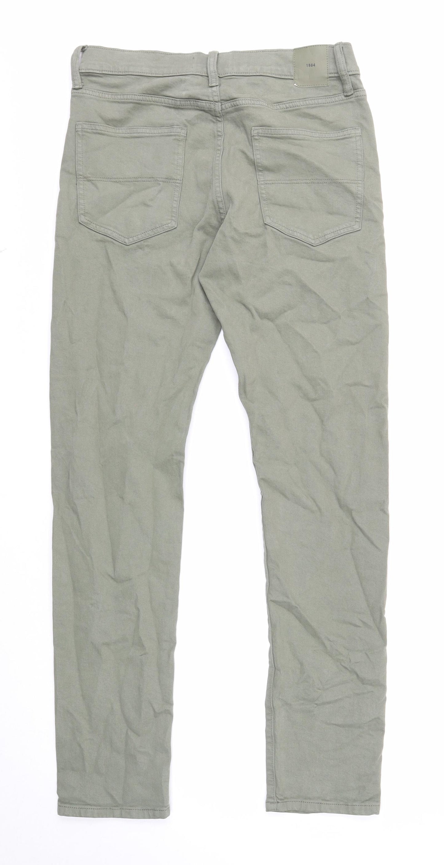 Marks and Spencer Mens Green Cotton Skinny Jeans Size 30 in L33 in Regular Zip