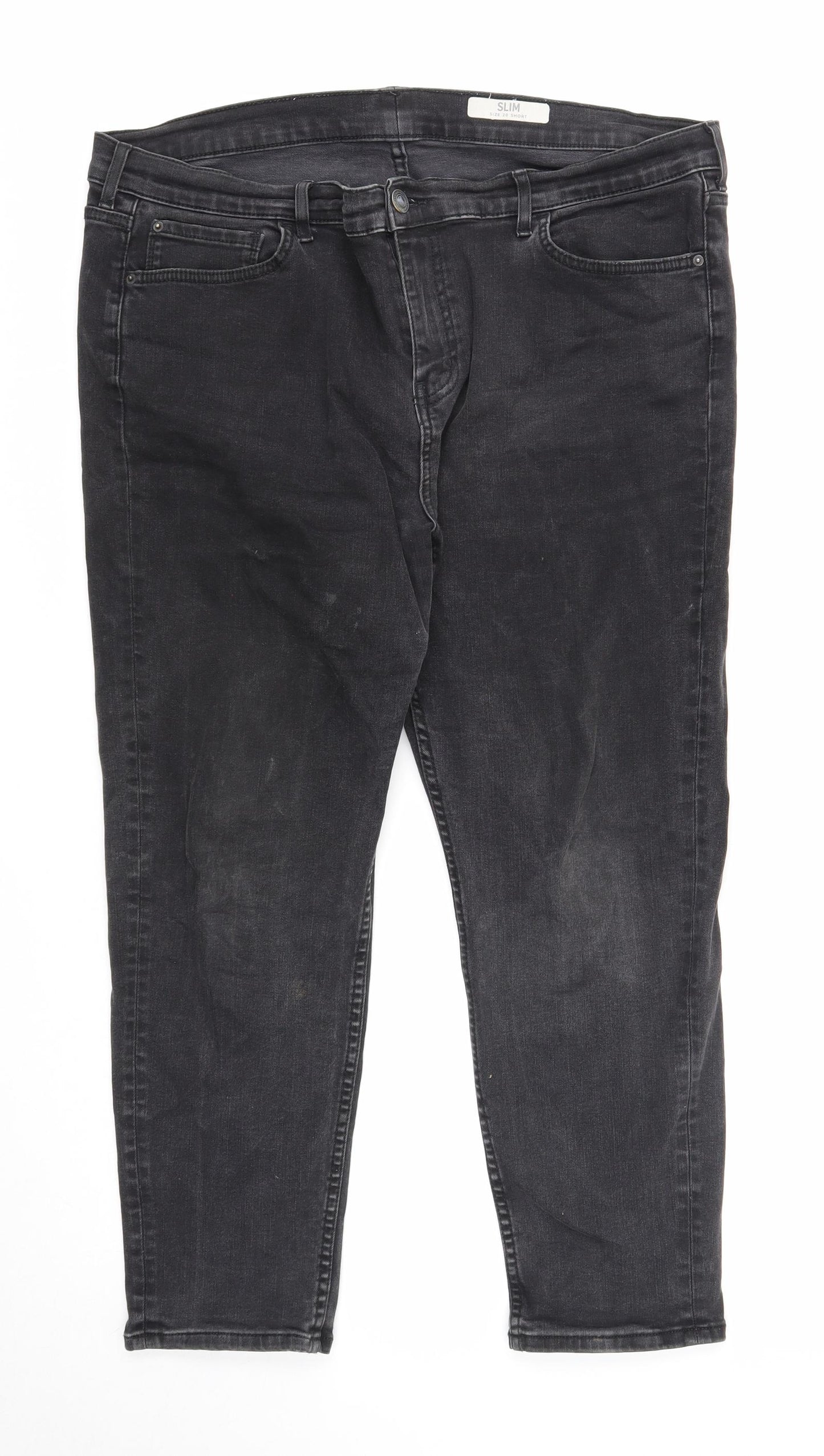 Marks and Spencer Womens Black Cotton Straight Jeans Size 20 Slim Zip