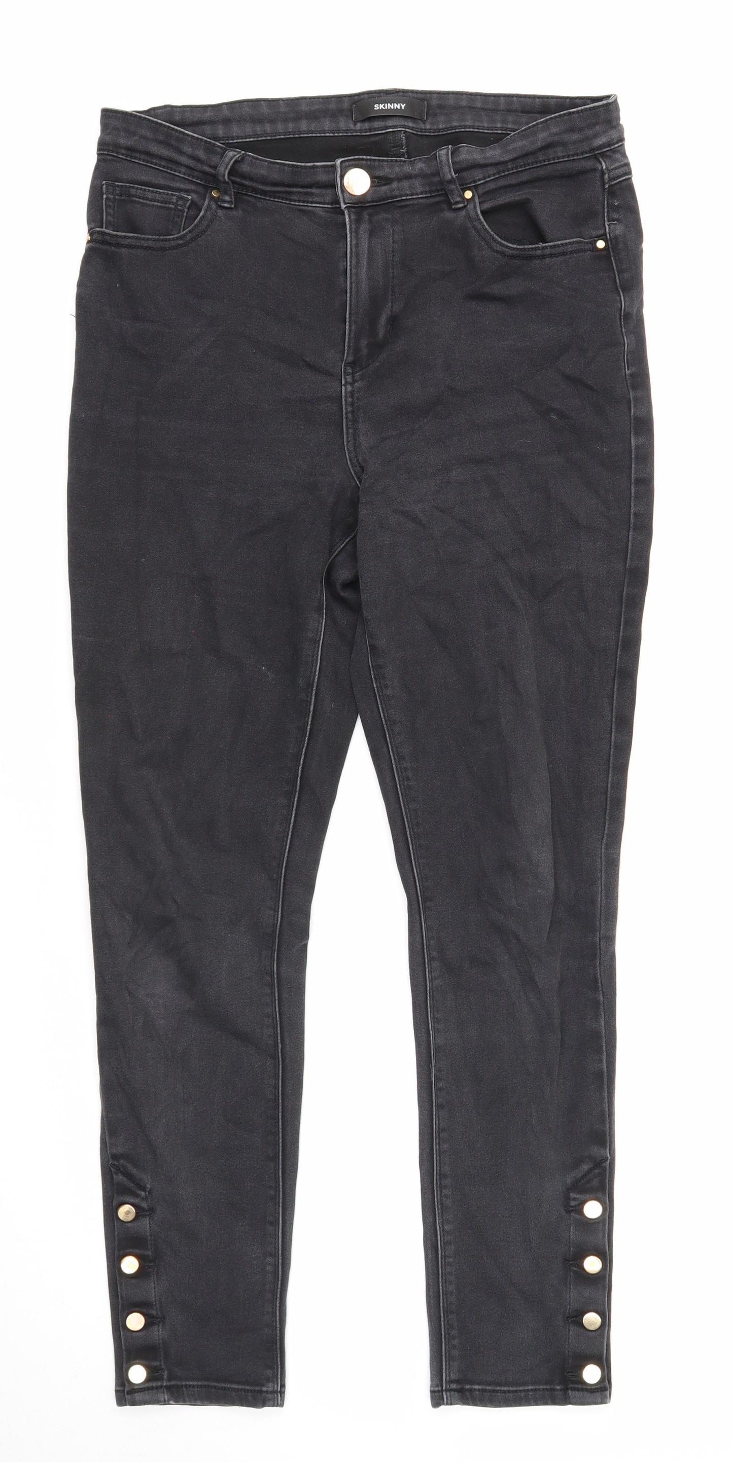 Marks and Spencer Womens Black Cotton Skinny Jeans Size 12 Regular Zip