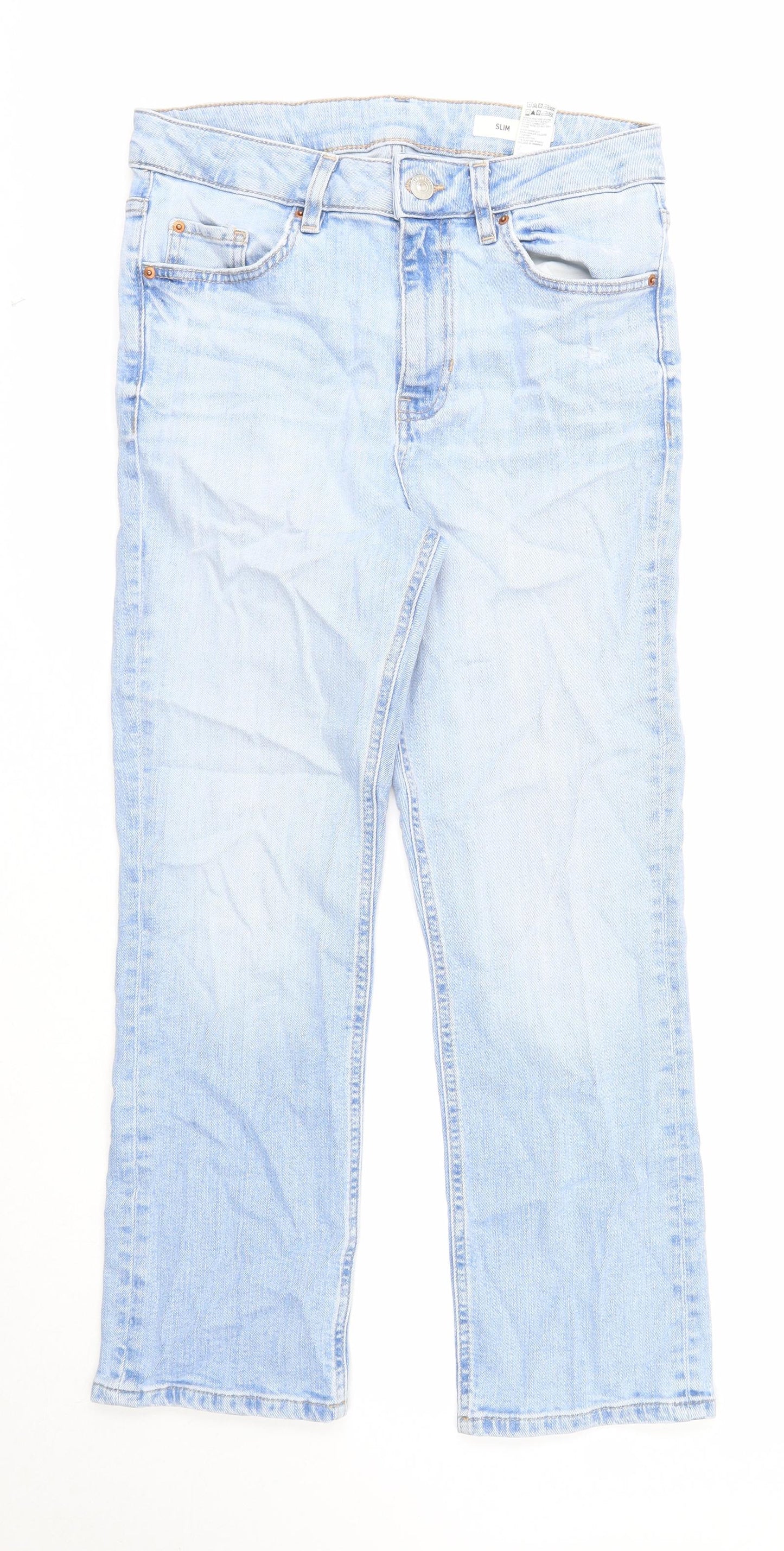 Marks and Spencer Womens Blue Cotton Straight Jeans Size 10 Slim Zip