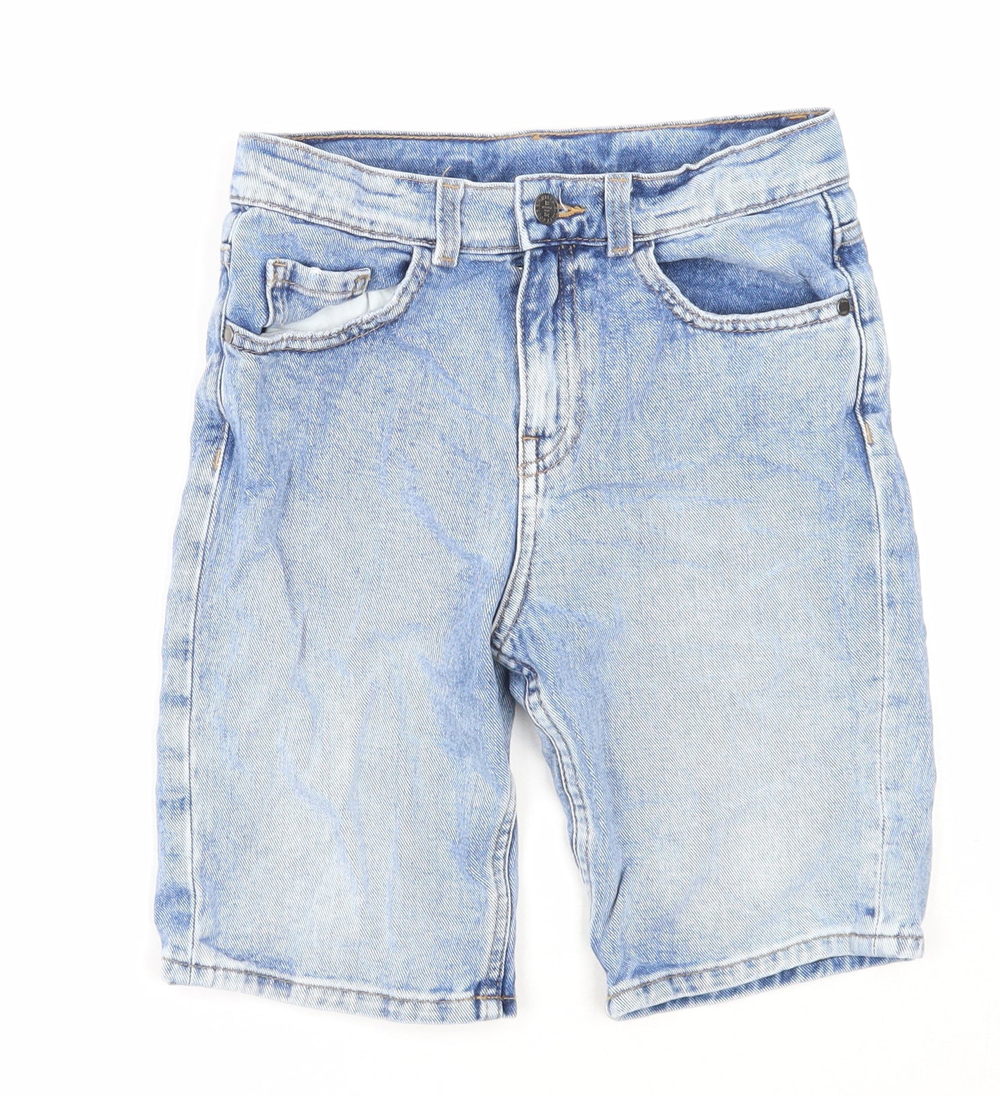 Marks and Spencer Boys Blue Cotton Biker Shorts Size 9-10 Years Regular Zip