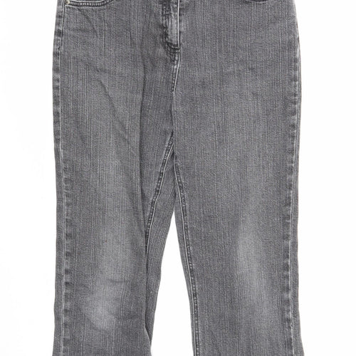 Per Una Womens Grey Cotton Straight Jeans Size 12 Regular Zip