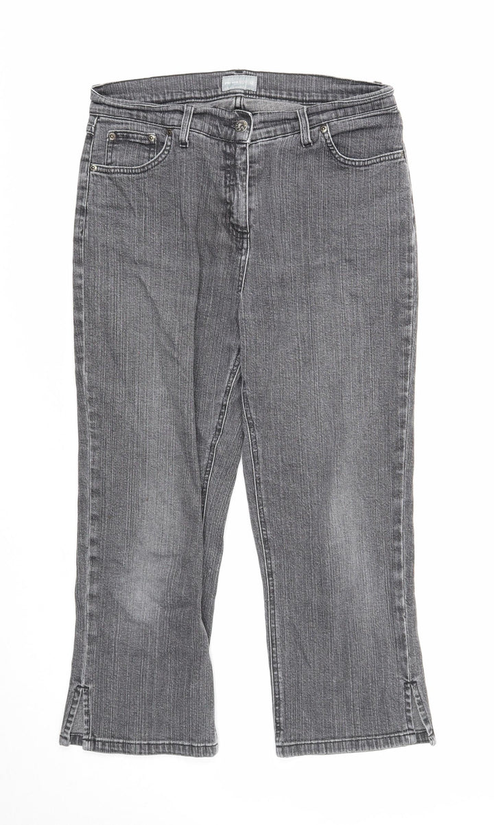 Per Una Womens Grey Cotton Straight Jeans Size 12 Regular Zip