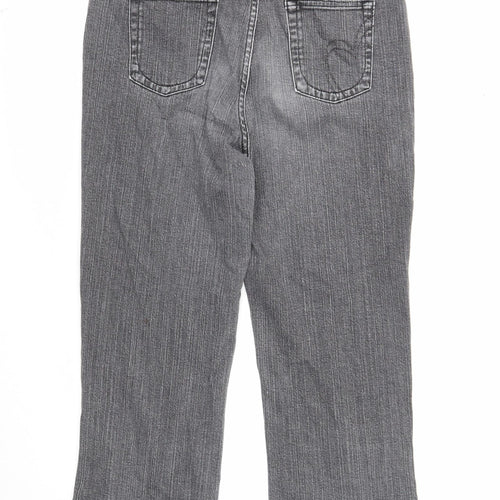 Per Una Womens Grey Cotton Straight Jeans Size 12 Regular Zip