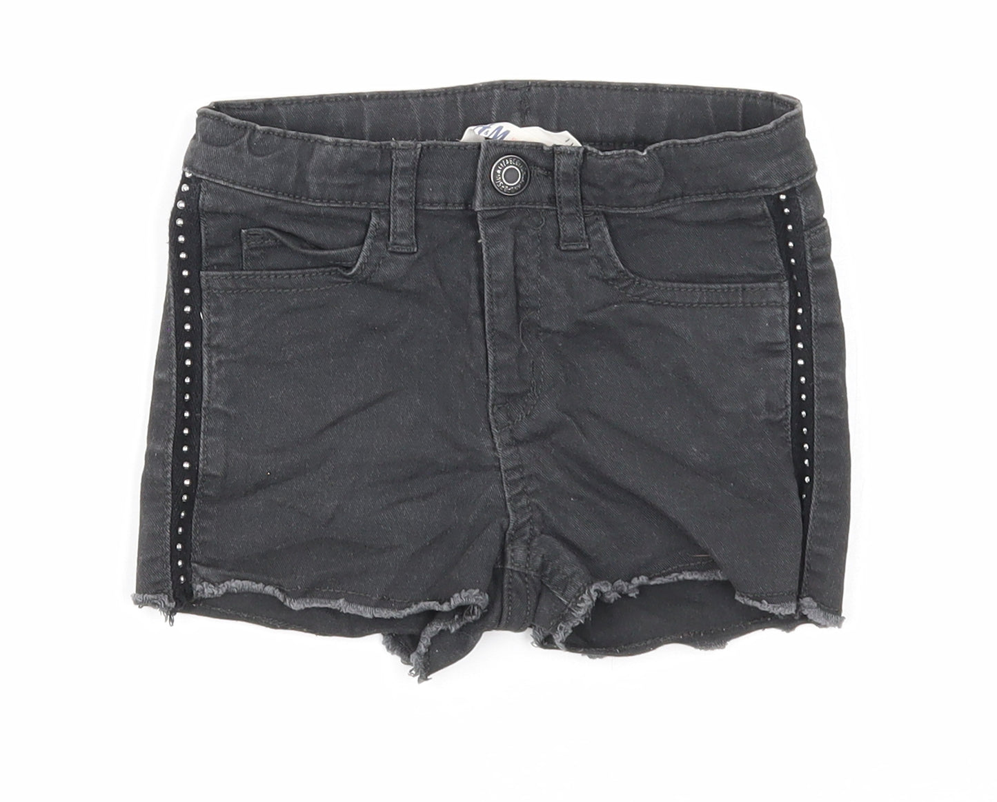 H&M Girls Black Cotton Cut-Off Shorts Size 6 Years Regular Zip
