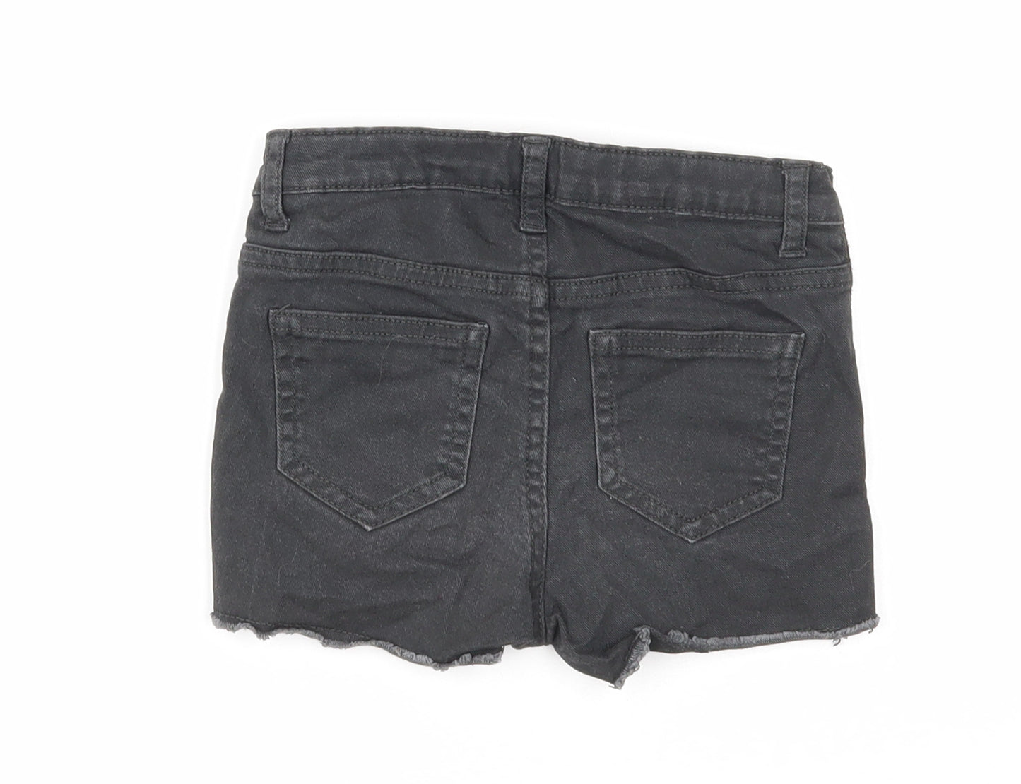 H&M Girls Black Cotton Cut-Off Shorts Size 6 Years Regular Zip