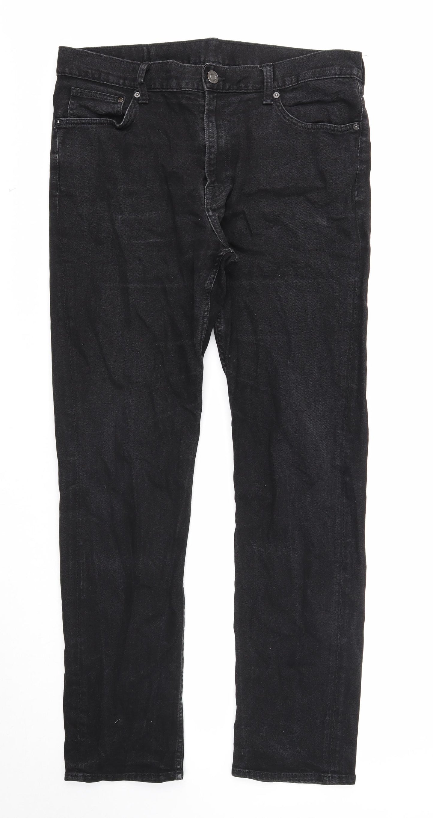 H&M Mens Black Cotton Straight Jeans Size 34 in Regular Zip