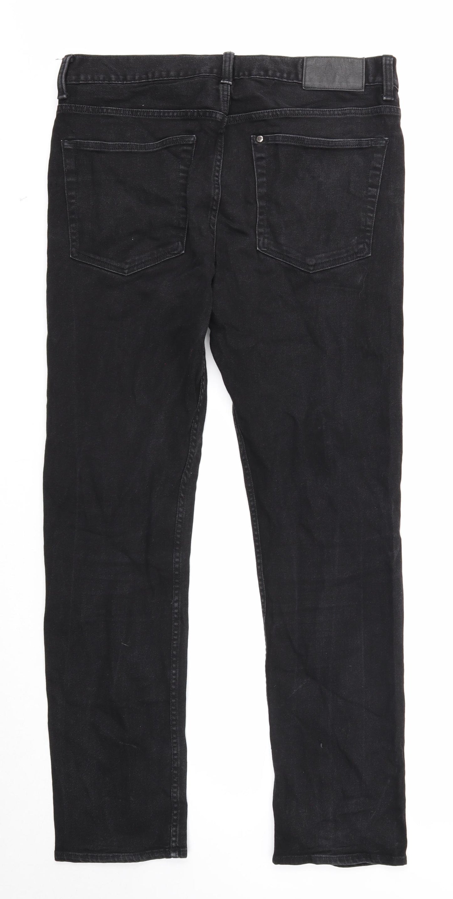 H&M Mens Black Cotton Straight Jeans Size 34 in Regular Zip