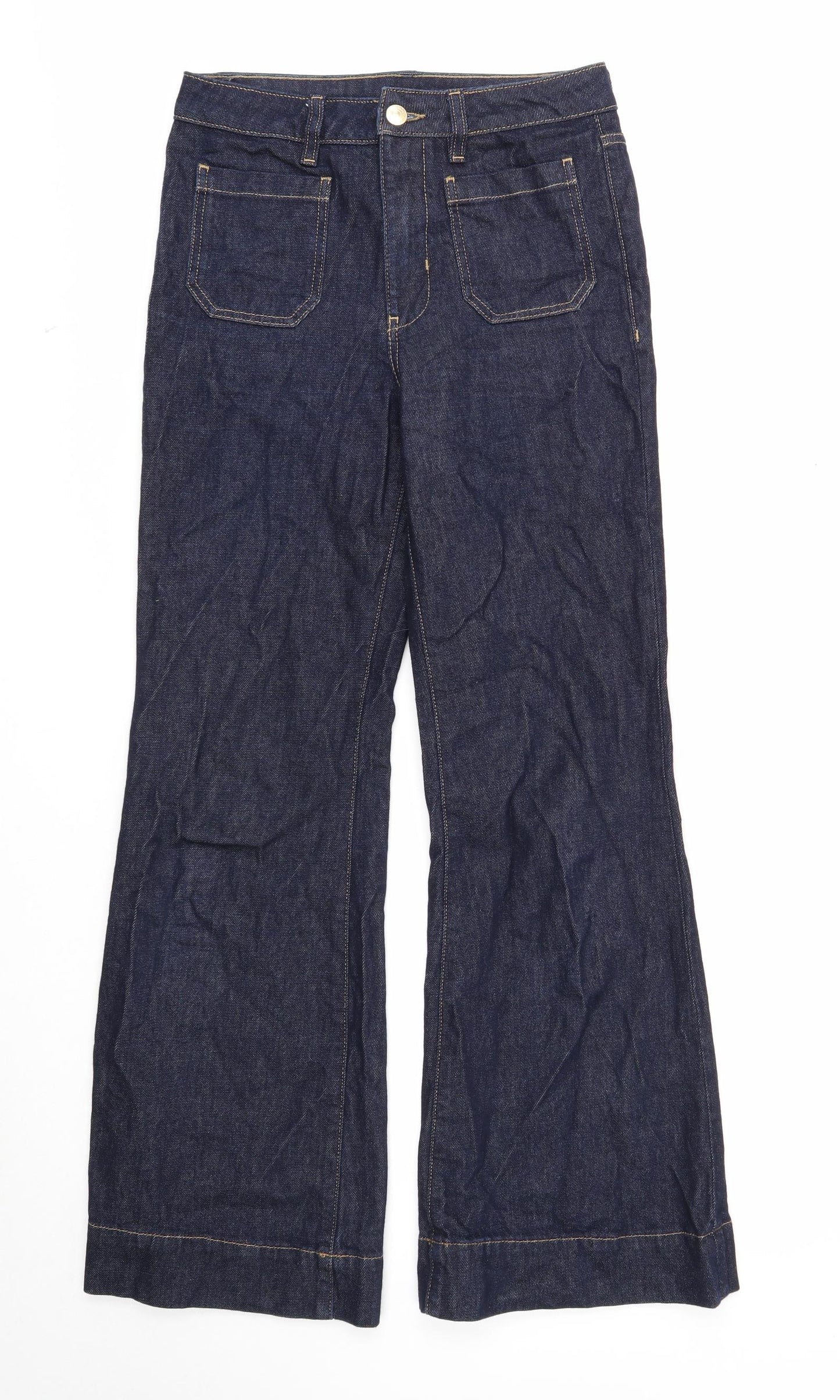 Marks and Spencer Womens Blue Cotton Bootcut Jeans Size 8 Regular Zip