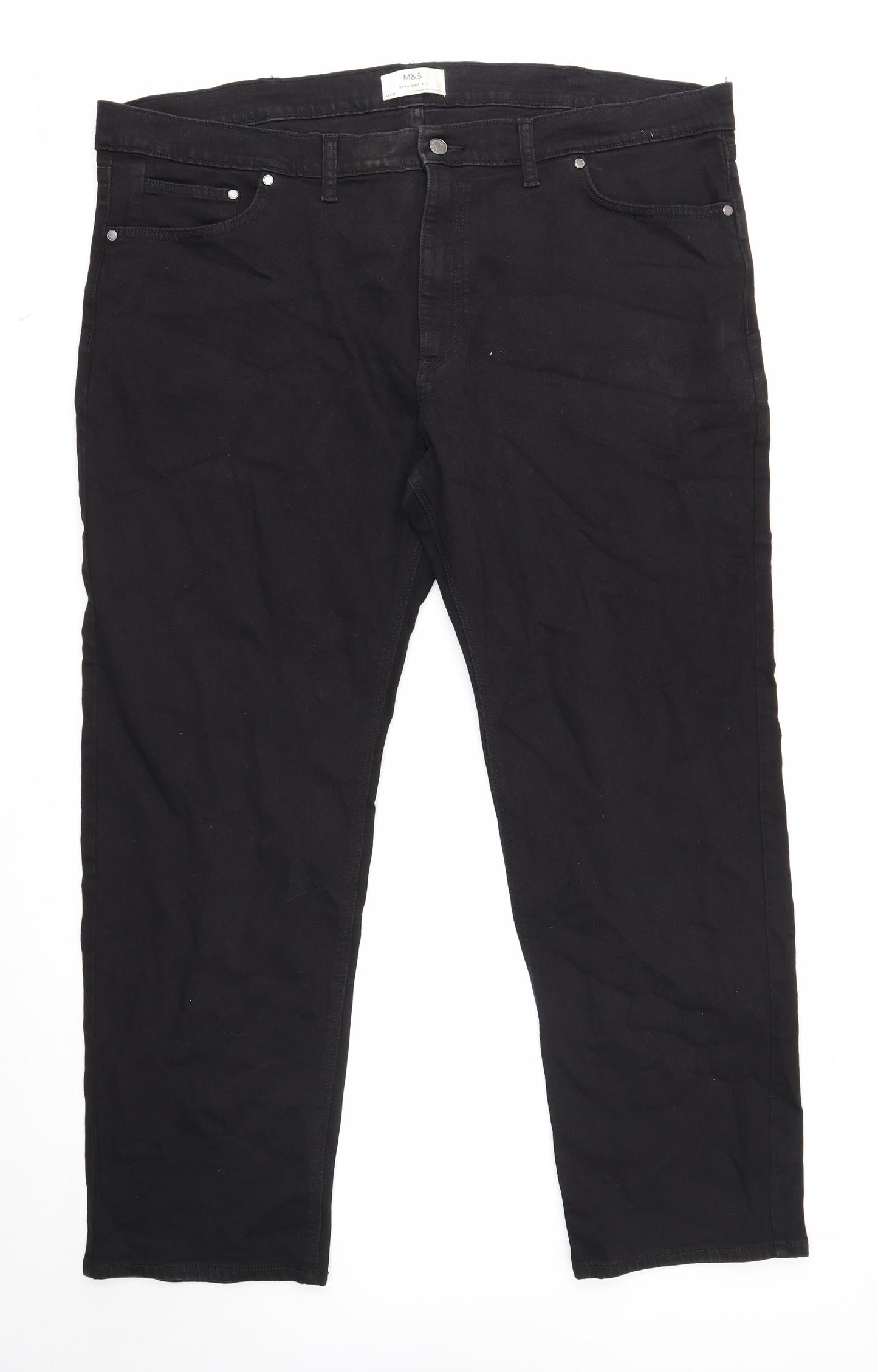 Marks and Spencer Mens Black Cotton Straight Jeans Size 44 in L31 in Regular Zip