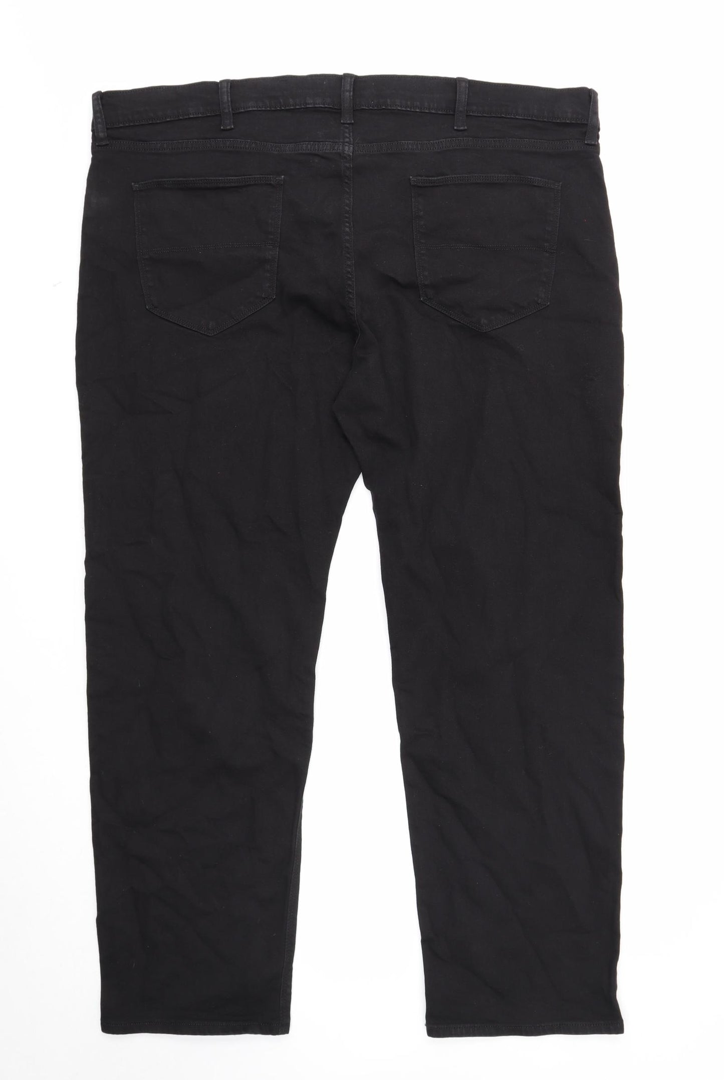 Marks and Spencer Mens Black Cotton Straight Jeans Size 44 in L31 in Regular Zip