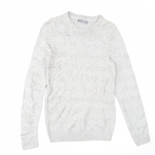 Marks and Spencer Mens Grey Round Neck Acrylic Pullover Jumper Size S Long Sleeve