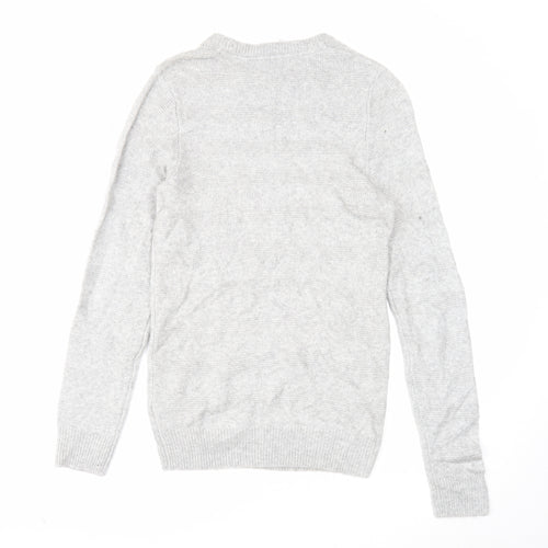 Marks and Spencer Mens Grey Round Neck Acrylic Pullover Jumper Size S Long Sleeve