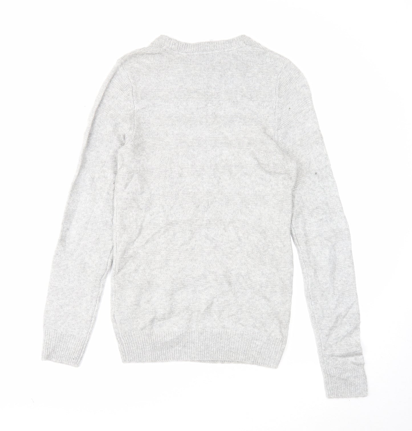 Marks and Spencer Mens Grey Round Neck Acrylic Pullover Jumper Size S Long Sleeve