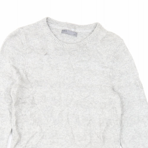 Marks and Spencer Mens Grey Round Neck Acrylic Pullover Jumper Size S Long Sleeve