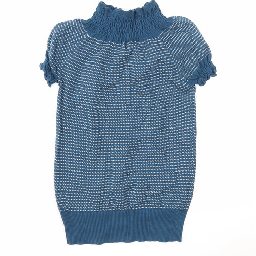 Max C Womens Blue High Neck Striped Cotton Pullover Jumper Size L