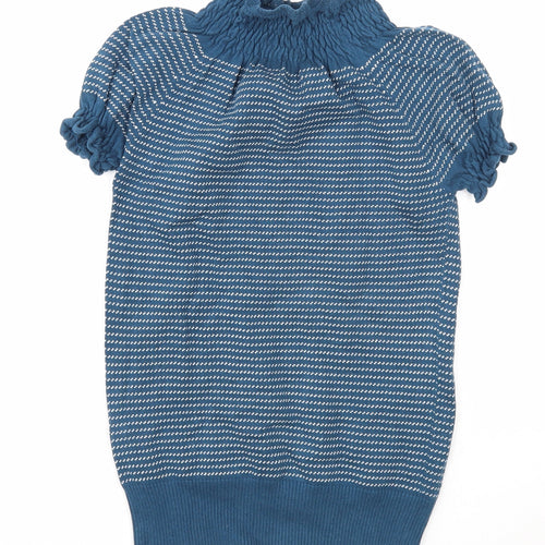 Max C Womens Blue High Neck Striped Cotton Pullover Jumper Size L