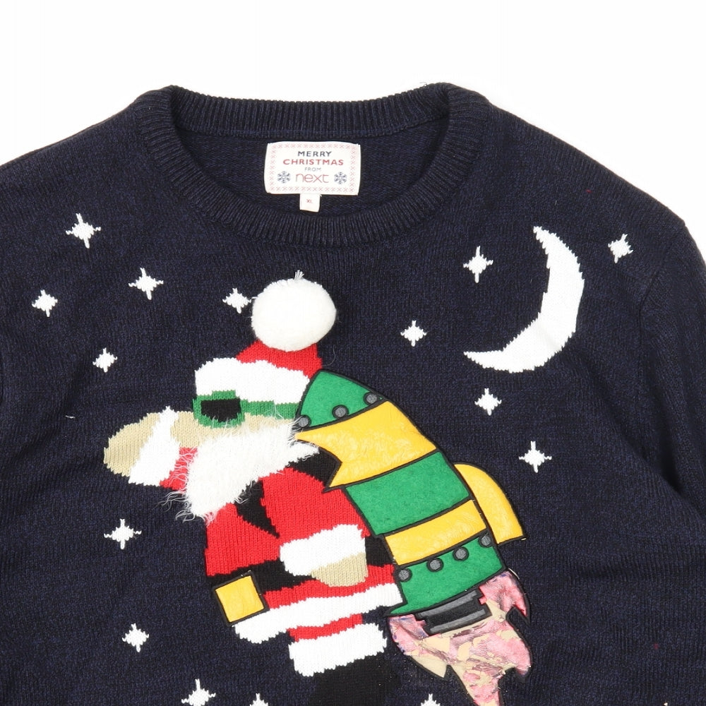 NEXT Mens Blue Round Neck Acrylic Pullover Jumper Size XL Long Sleeve - Christmas