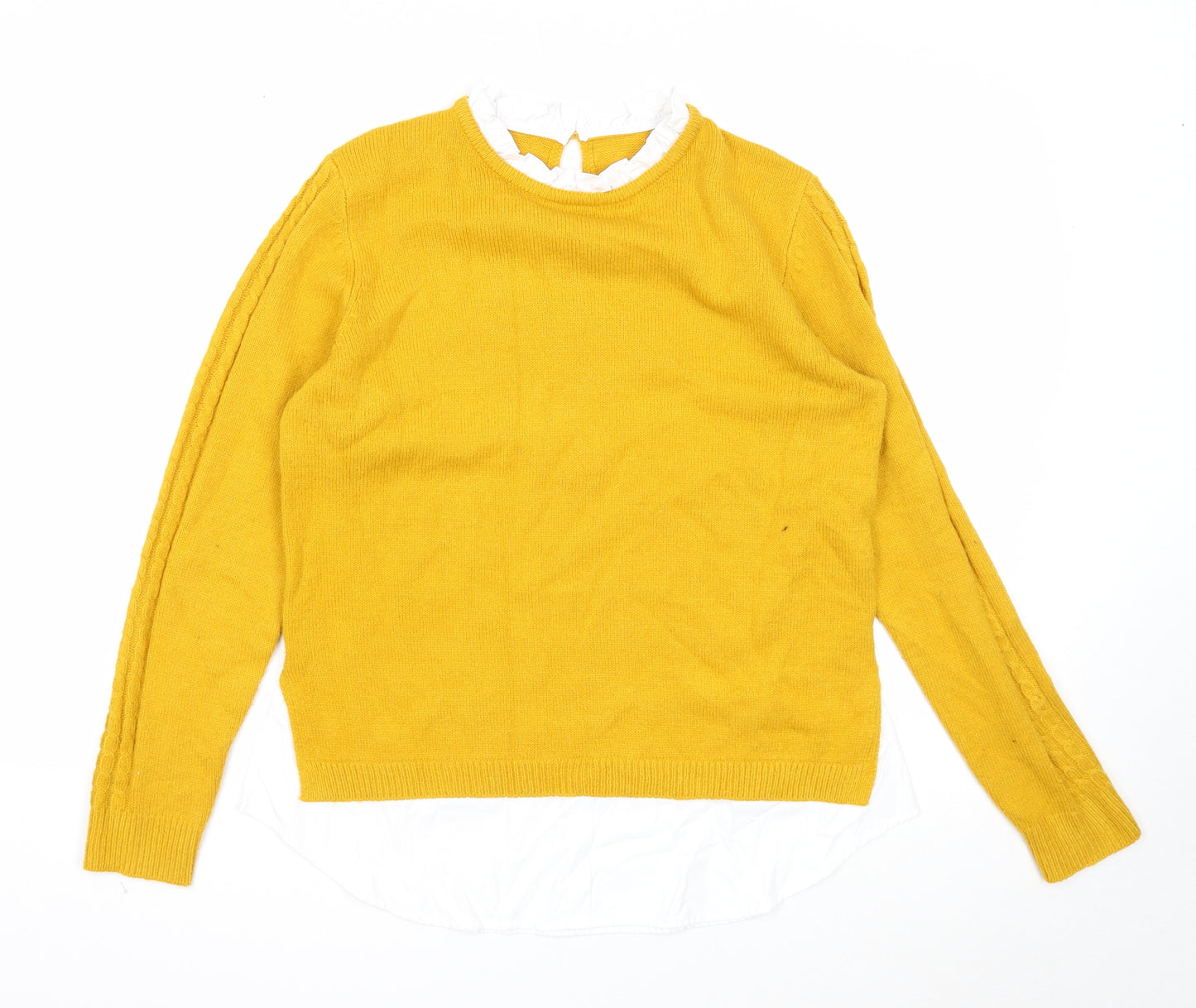 Preworn Womens Yellow Round Neck Acrylic Pullover Jumper Size 14 - Shirt Insert Hem
