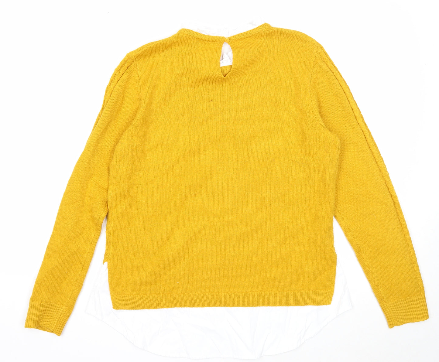 Preworn Womens Yellow Round Neck Acrylic Pullover Jumper Size 14 - Shirt Insert Hem