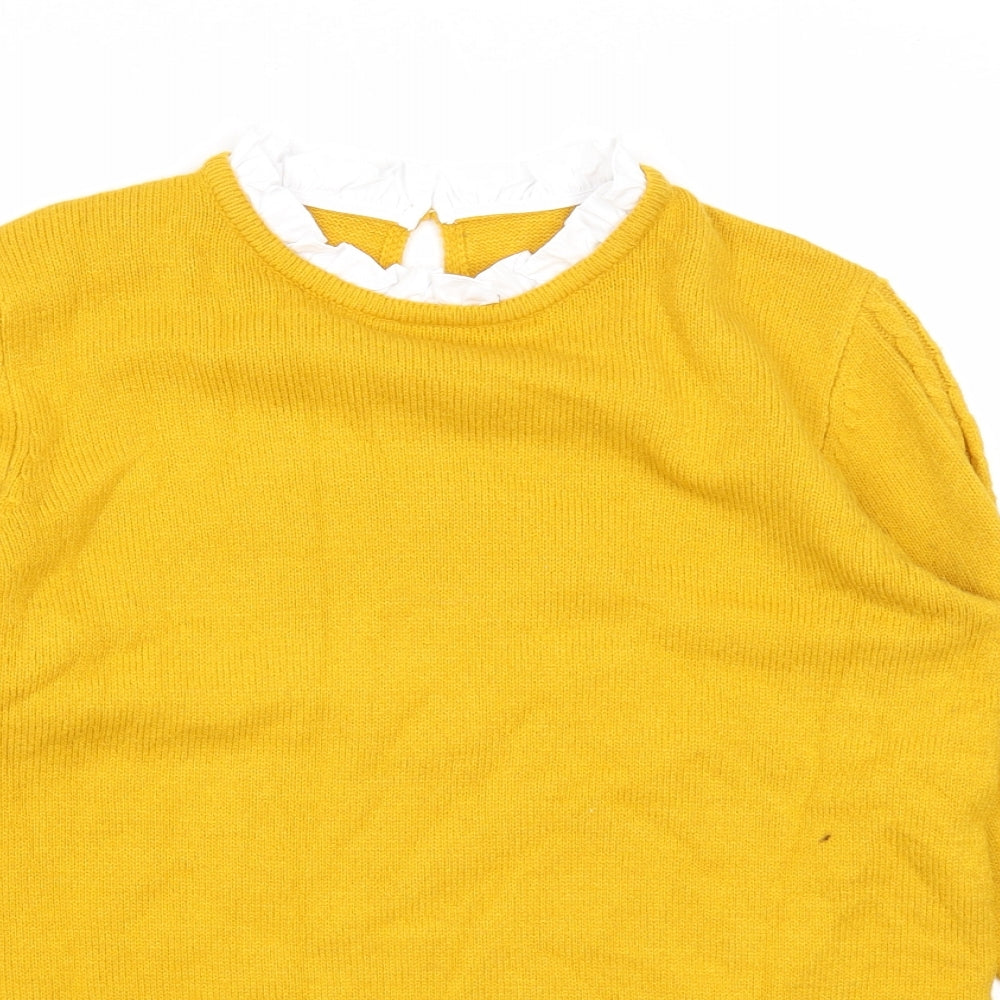 Preworn Womens Yellow Round Neck Acrylic Pullover Jumper Size 14 - Shirt Insert Hem