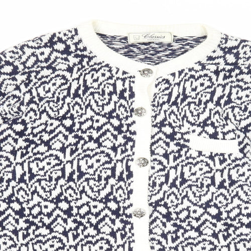 Debenhams Womens Blue Scoop Neck Geometric Cotton Cardigan Jumper Size L
