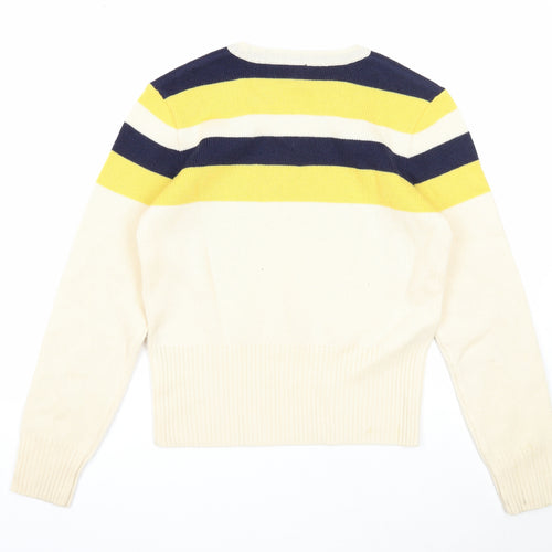 ellesse Womens Beige V-Neck Striped Viscose Pullover Jumper Size 14