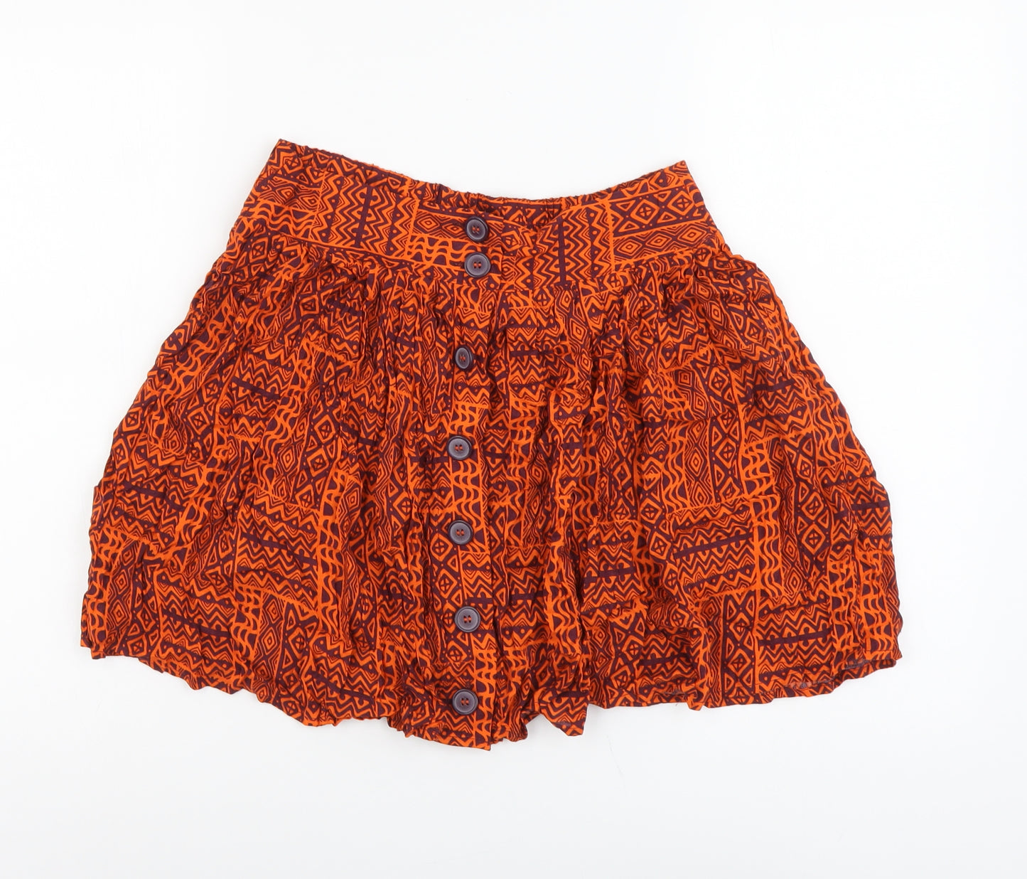 George Womens Orange Geometric Viscose Skater Skirt Size 10 Button