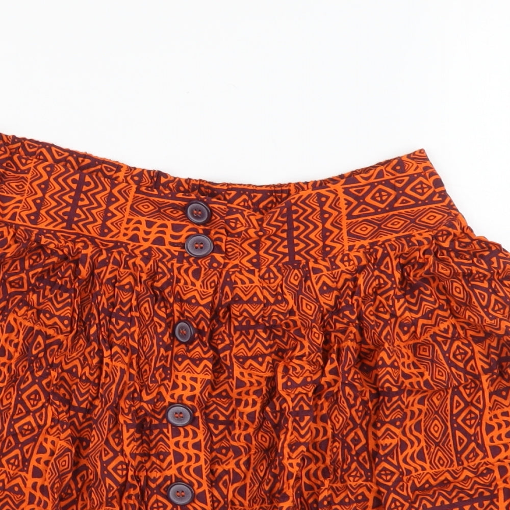 George Womens Orange Geometric Viscose Skater Skirt Size 10 Button