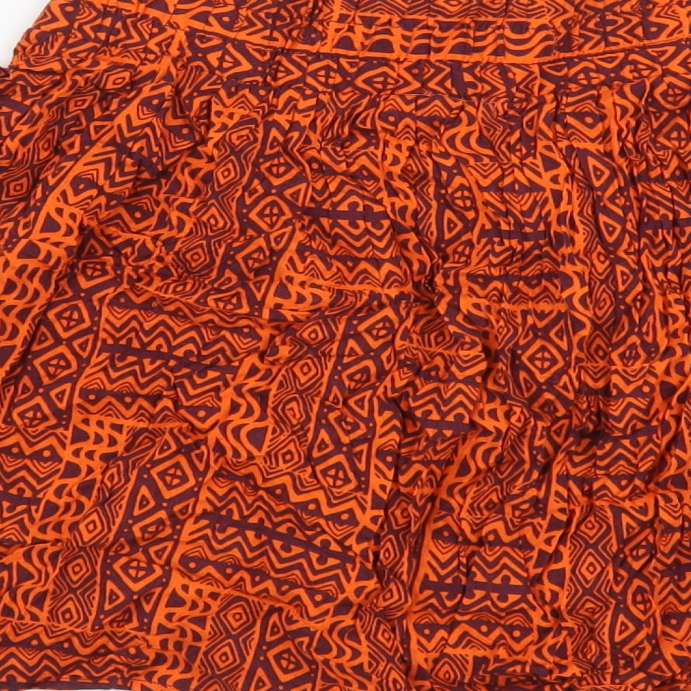 George Womens Orange Geometric Viscose Skater Skirt Size 10 Button