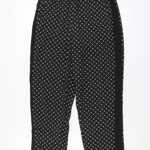 H&M Womens Black Geometric Polyester Trousers Size 8 L25 in Regular