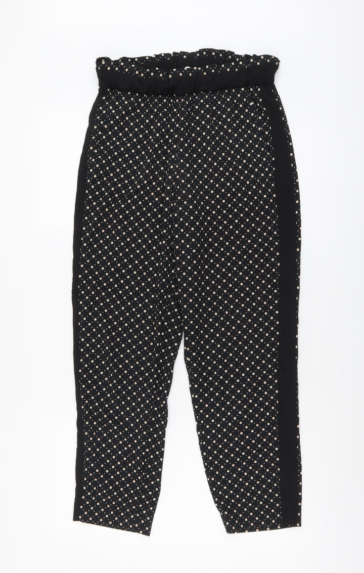 H&M Womens Black Geometric Polyester Trousers Size 8 L25 in Regular