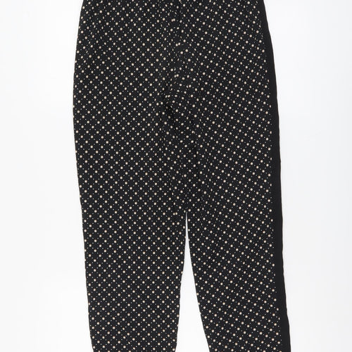 H&M Womens Black Geometric Polyester Trousers Size 8 L25 in Regular