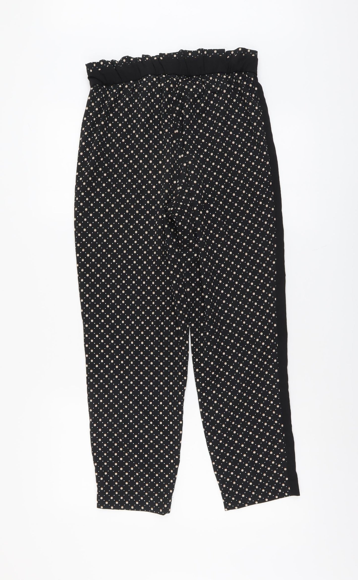 H&M Womens Black Geometric Polyester Trousers Size 8 L25 in Regular