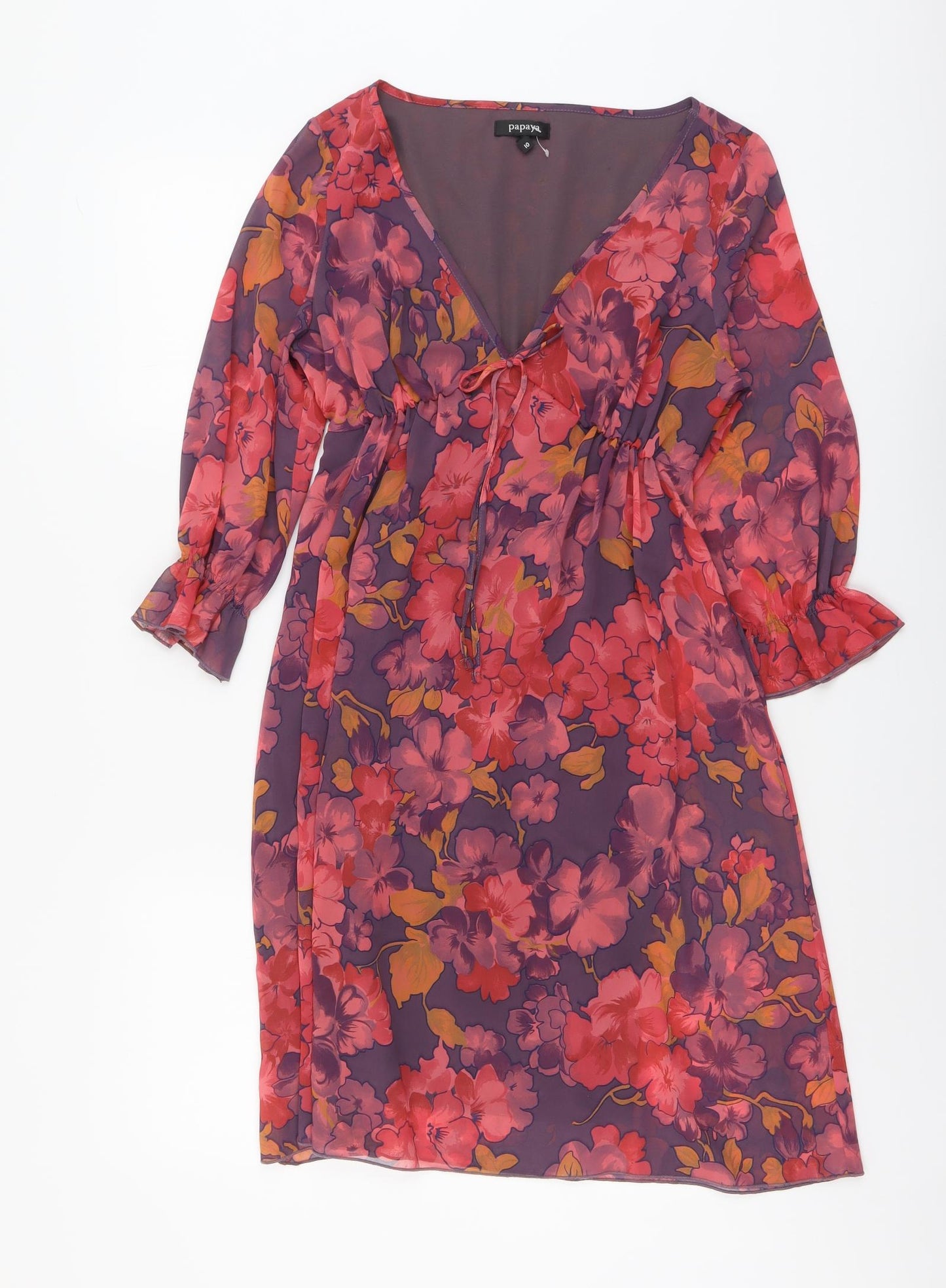 Papaya Womens Multicoloured Floral Polyester Fit & Flare Size 10 V-Neck Pullover