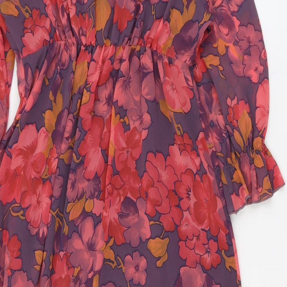 Papaya Womens Multicoloured Floral Polyester Fit & Flare Size 10 V-Neck Pullover