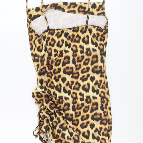 PRETTYLITTLETHING Womens Brown Animal Print Polyester Mini Size 8 Cowl Neck Pullover - Leopard Print