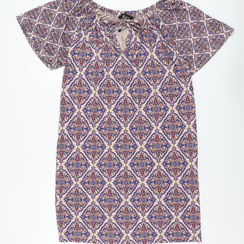 NEXT Womens Multicoloured Geometric Viscose Shift Size 10 Boat Neck Pullover