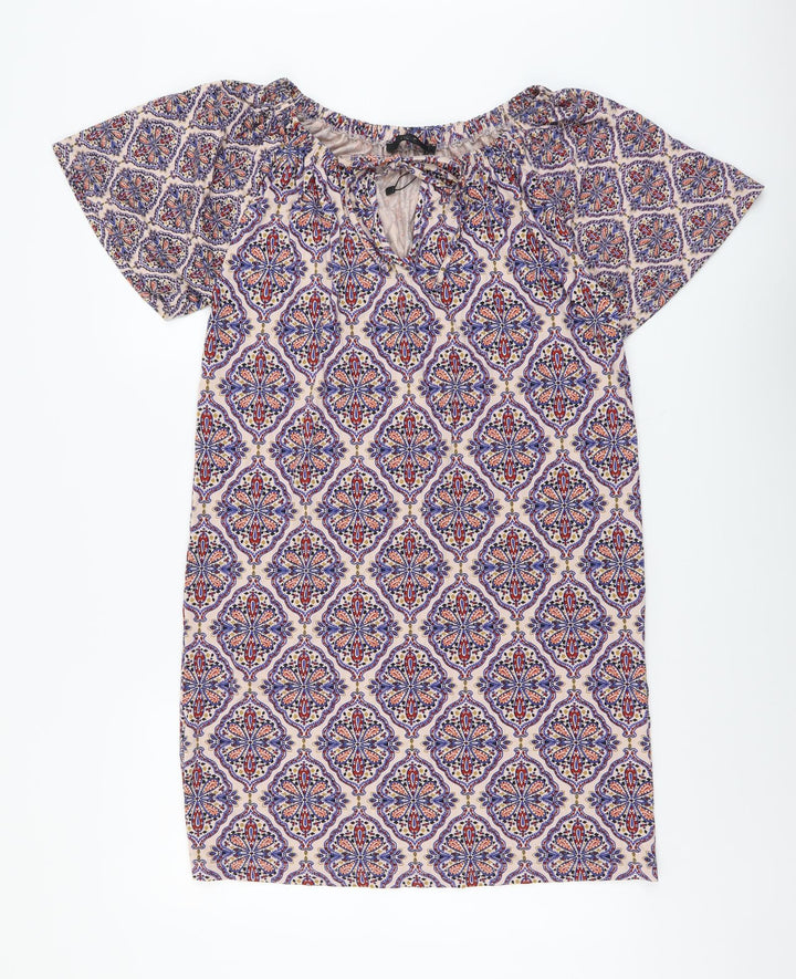 NEXT Womens Multicoloured Geometric Viscose Shift Size 10 Boat Neck Pullover