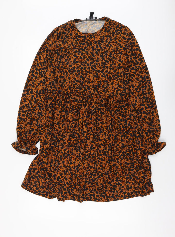 New Look Womens Brown Floral Polyester A-Line Size 4 Round Neck Pullover