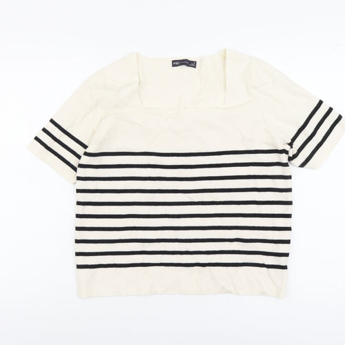 Marks and Spencer Womens Beige Square Neck Striped Polyester Pullover Jumper Size 18