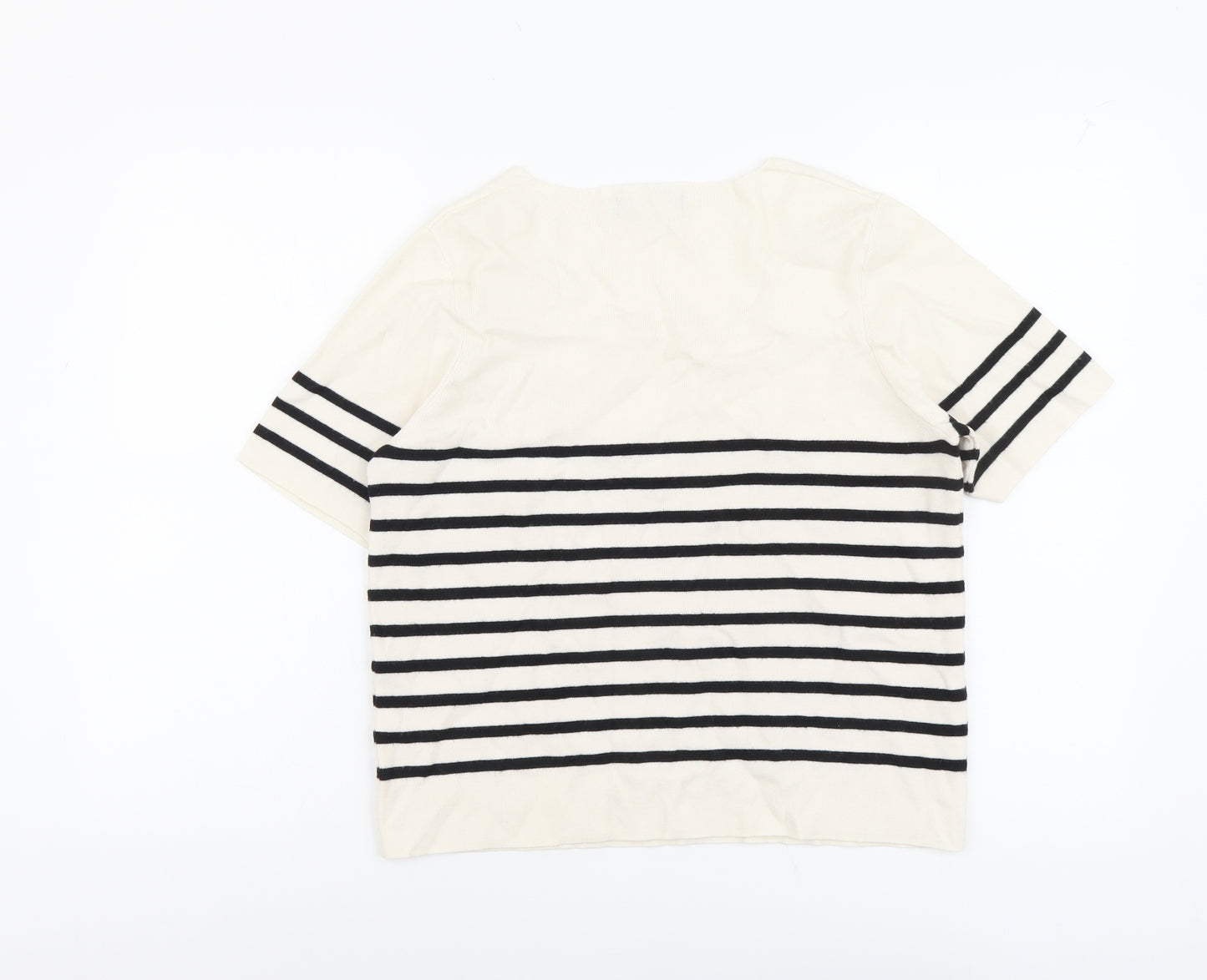 Marks and Spencer Womens Beige Square Neck Striped Polyester Pullover Jumper Size 18