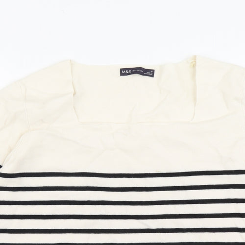 Marks and Spencer Womens Beige Square Neck Striped Polyester Pullover Jumper Size 18