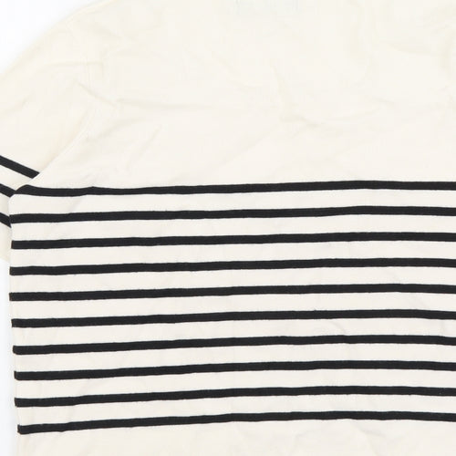 Marks and Spencer Womens Beige Square Neck Striped Polyester Pullover Jumper Size 18