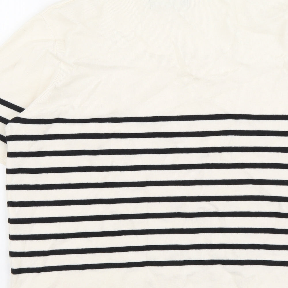 Marks and Spencer Womens Beige Square Neck Striped Polyester Pullover Jumper Size 18