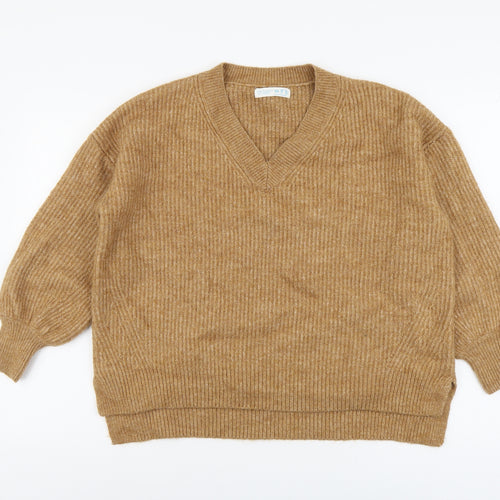 Primark Womens Brown V-Neck Acrylic Pullover Jumper Size XS