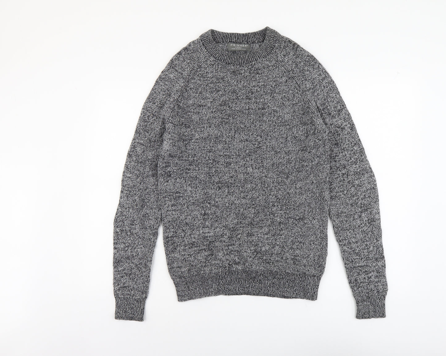 Primark Mens Grey Round Neck Acrylic Pullover Jumper Size XS Long Sleeve
