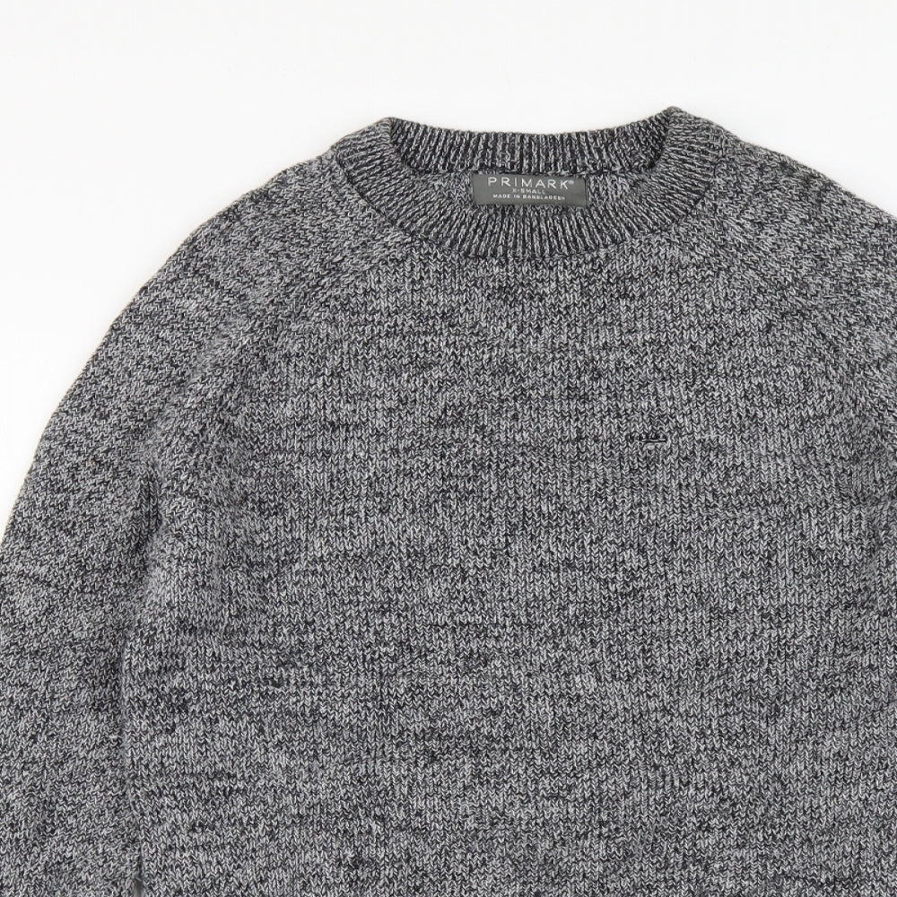 Primark Mens Grey Round Neck Acrylic Pullover Jumper Size XS Long Sleeve